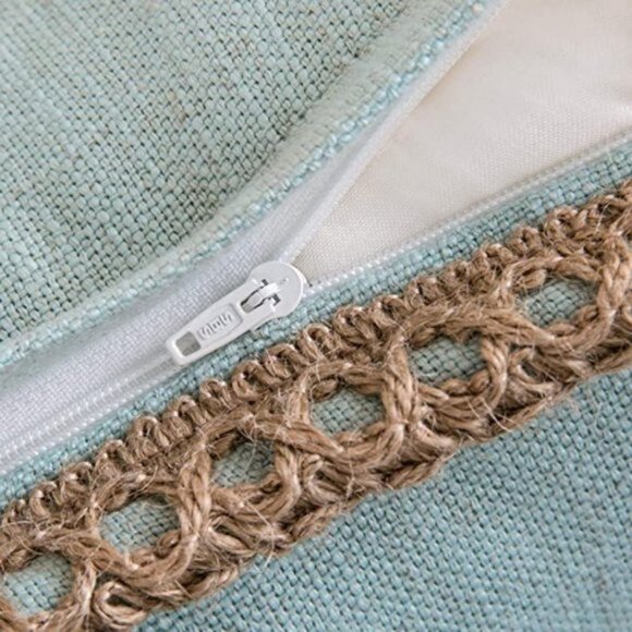 Phantoscope Set of 2 Farmhouse Throw Pillow Covers | 18"x18" | Light Turquoise | - Picture 4 of 6